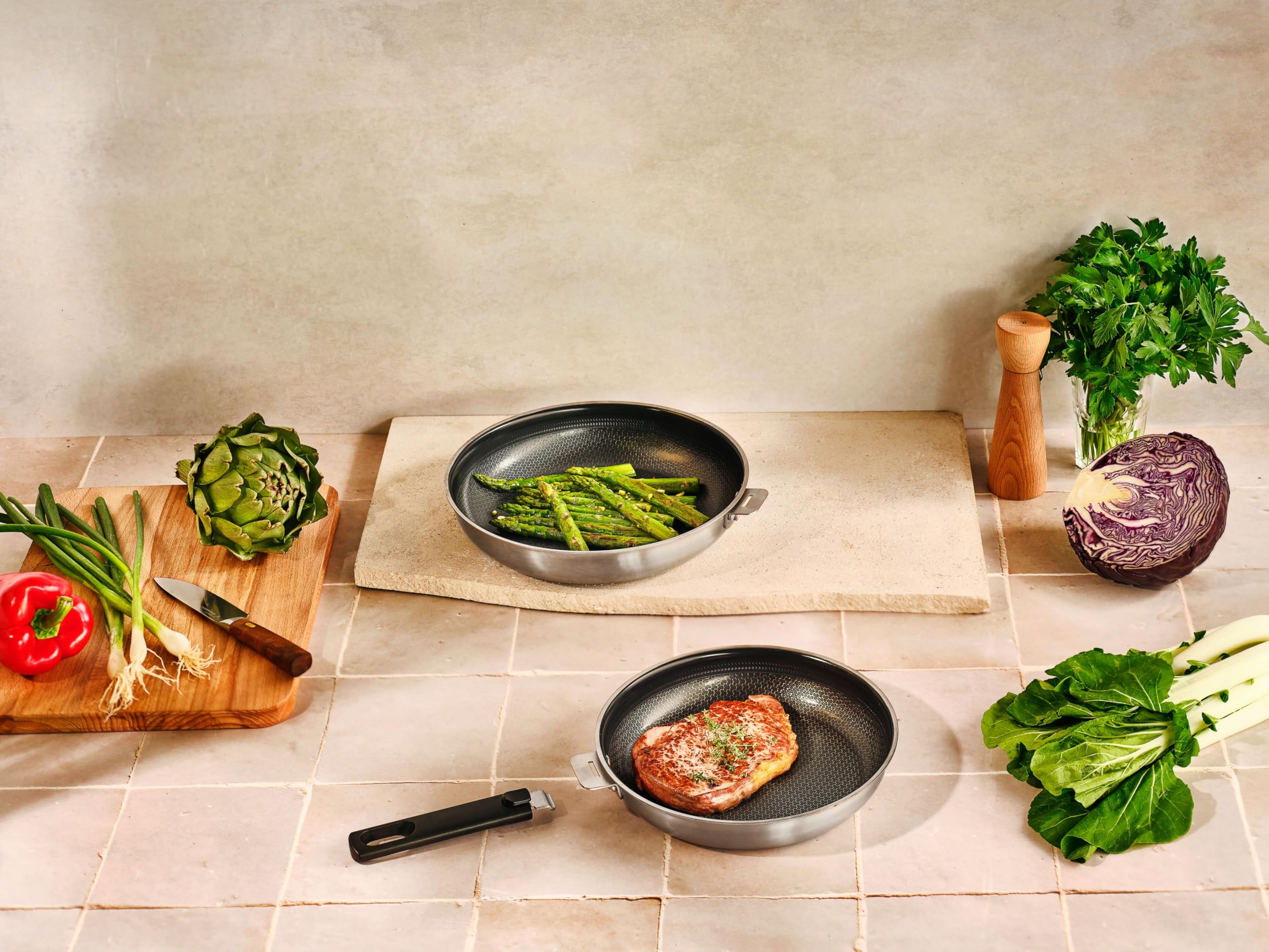 Cosy& Trendy Set di pentole in acciaio inox, manico rimovibile, 5 pezzi, senza PFAS, adatto a tutti i piani cottura, inclusa l'induzione