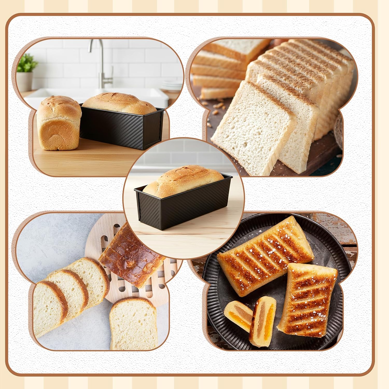 2 Pack Pullman Loaf Pan with Lid, 2.2lb Non-stick Coating Bread Pan 12.4*4.52*4.3inch Easy to Demold Sandwich Loaf Pans Bread Baking Pans with Lid for Breads Shop Homemade Breads with Family