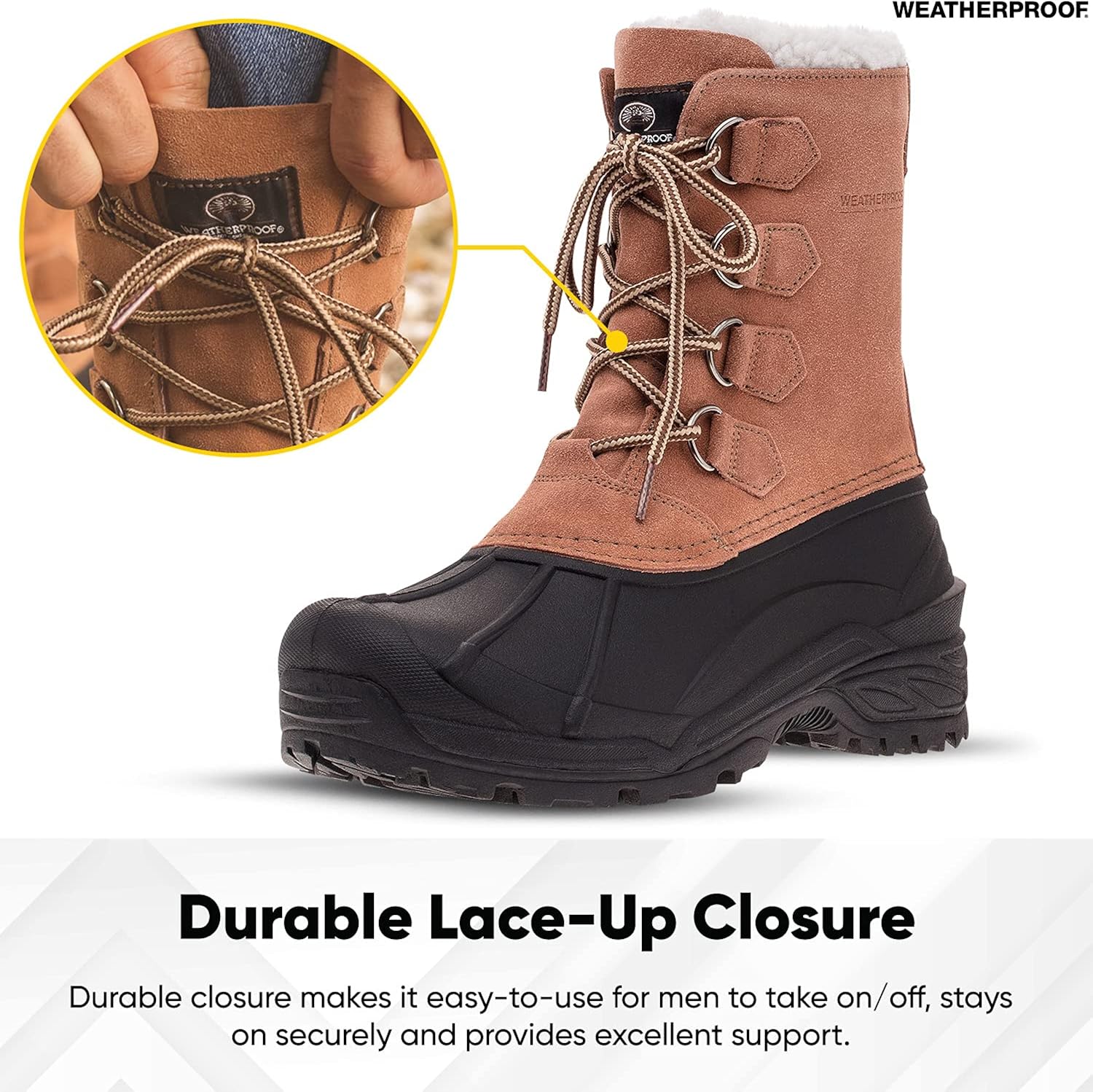  | Weatherproof Mens Snow Boots with Lace Closure All-Weather Insulated Winter Boots Built for Comfort, Durability - Keeps Feet Warm & Dry | Hiking Boots