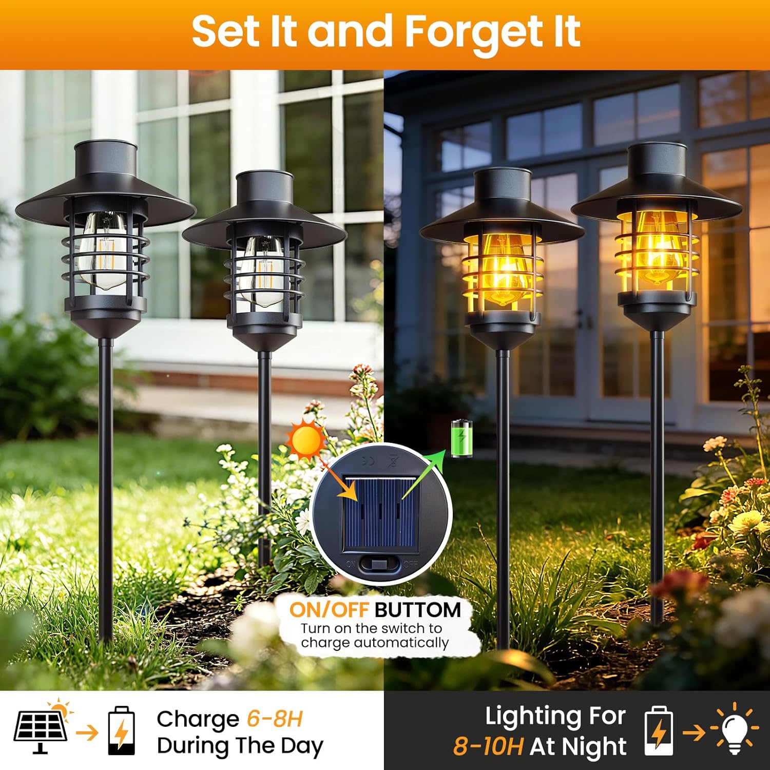 2 Pack Solar Garden Lights with Ground Spikes, Solar Powered Pathway Lanterns for Yard, Patio, Driveway - Decorative Landscape Lighting Gifts for Family, Women