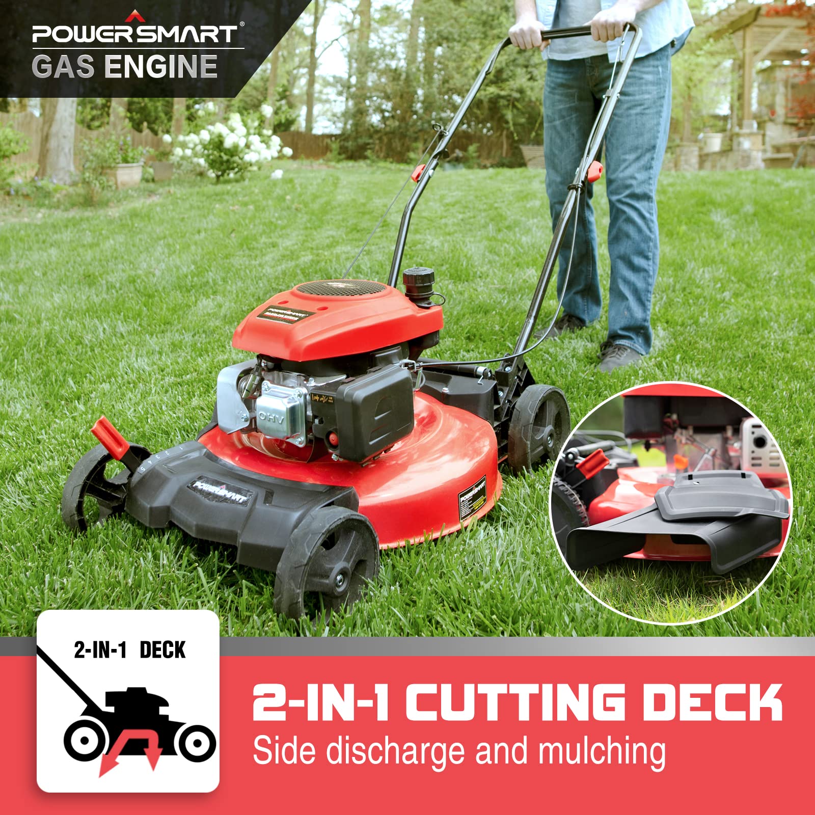 Buy PowerSmart Push Lawn Mower Gas Powered, Side Discharge and Mulching