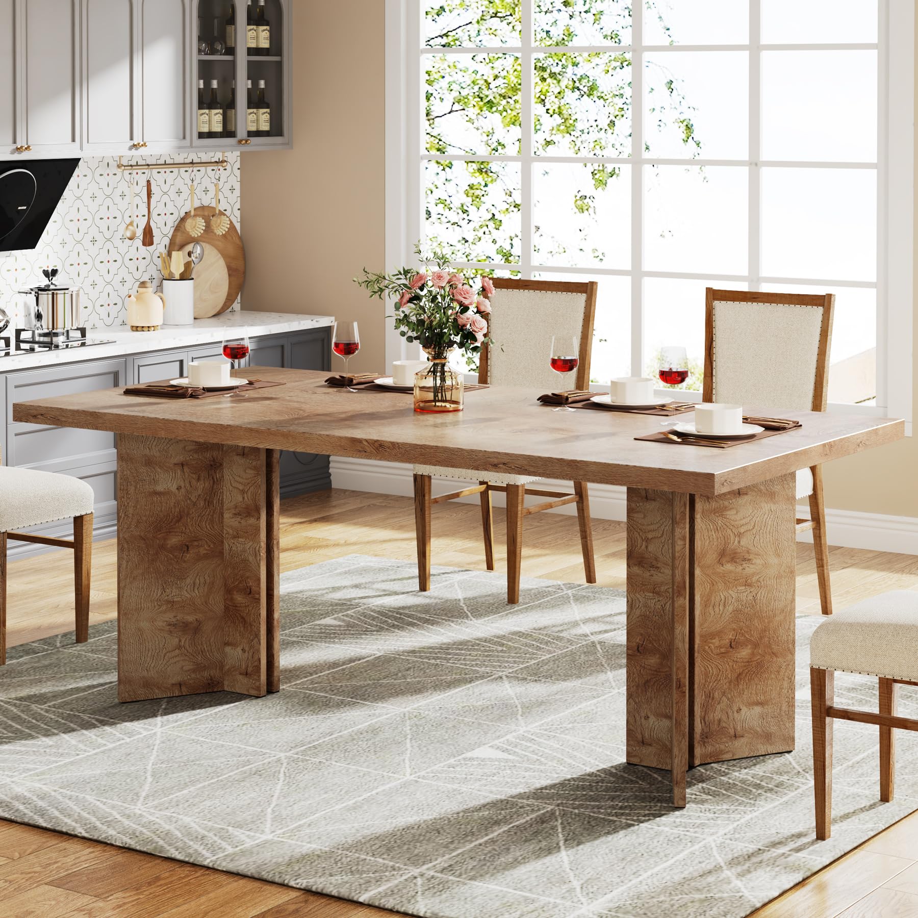Tribesigns 63-inch Dining Table in Light Oak Brown, showcasing its rectangular tabletop and sturdy base.