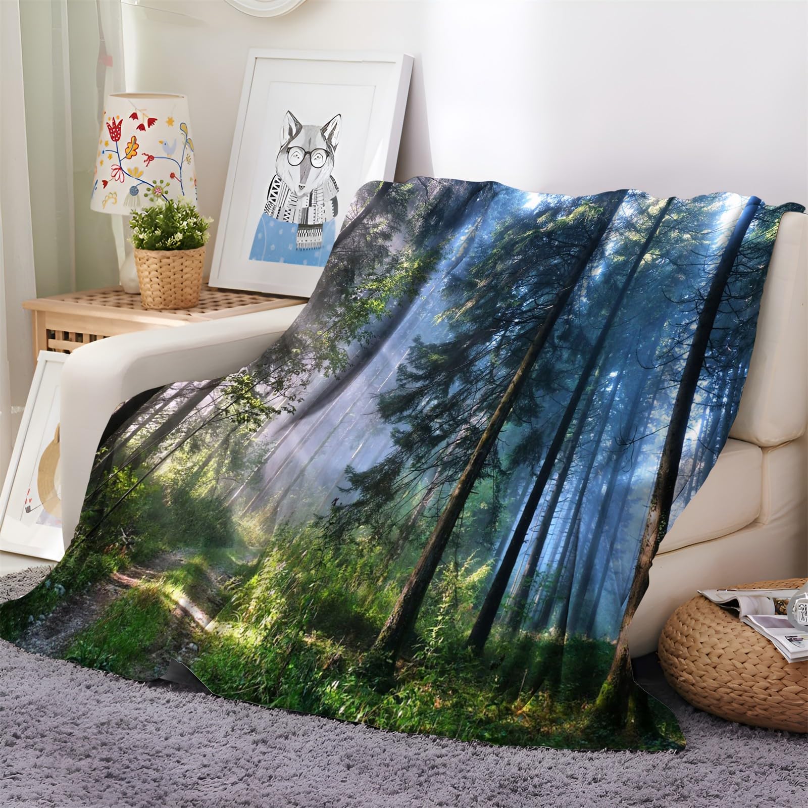 Coperta Plaid in Flanella di Pile Verde foresta 150x200 cm Super Morbida e Calda Coperta in Microfibra Letto Matrimoniale Singolo, Coperte per Bambina Bambino Regalo