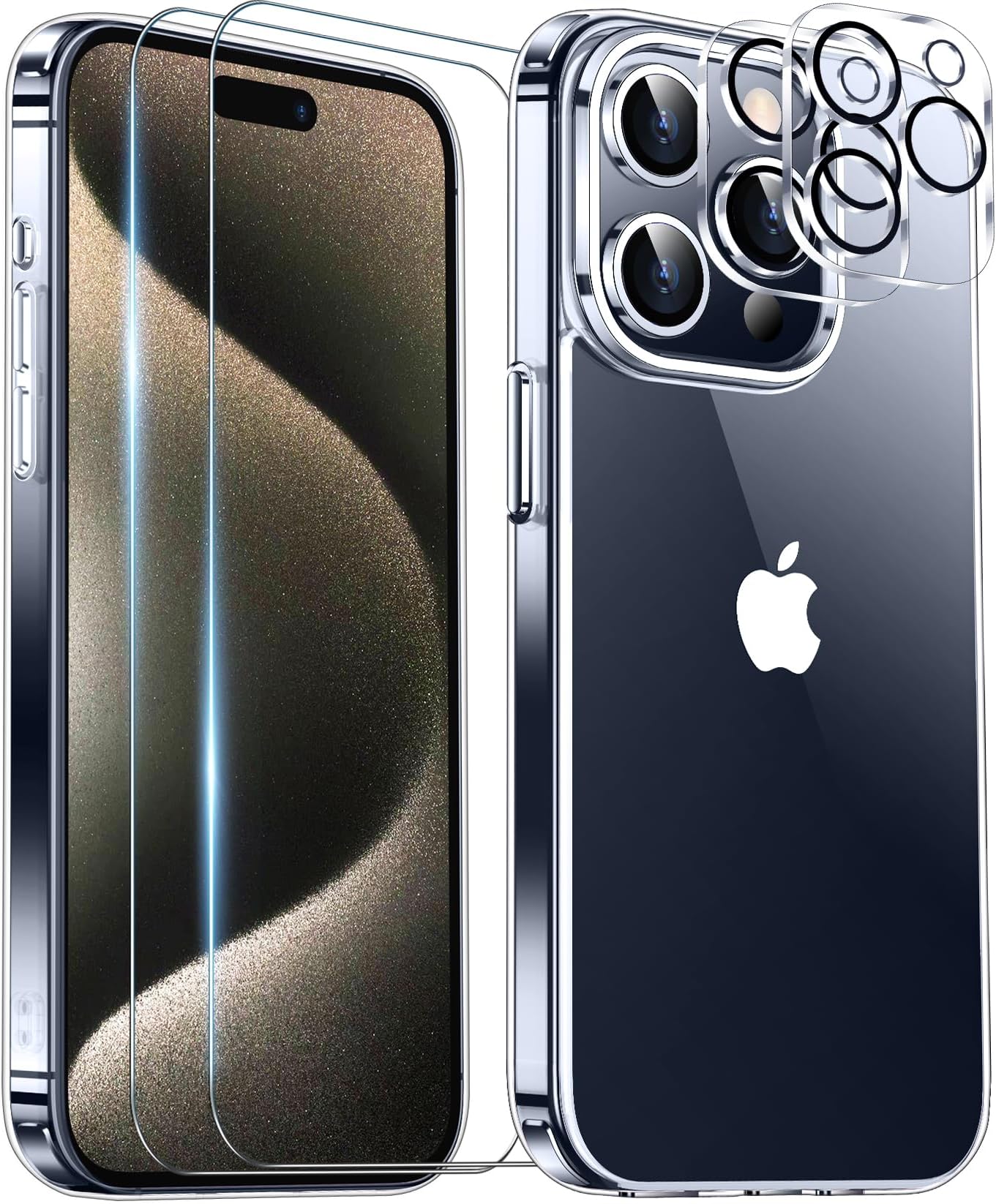 Red2Fire New Clear Case for iPhone 15 Pro Max Case, [Clear & Non Yellowing][2Pcs Tempered Glass Camera Protector & Screen Protector] Shockproof Slim Case for iPhone 15 Pro Max 6.7"