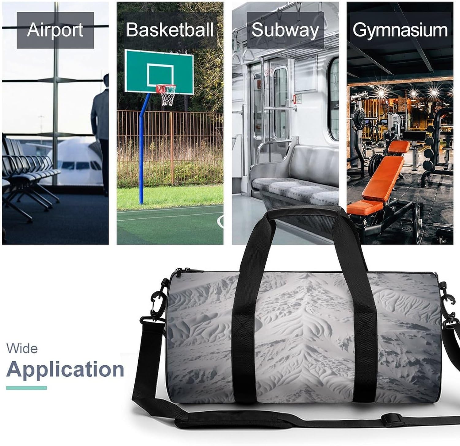 White And Gray Gym Bag Hand-held Fitness Bags Cylindrical Fitness Bag with Shoe Large Compartment Duffle Bags for Travel Sports Unisex image 3