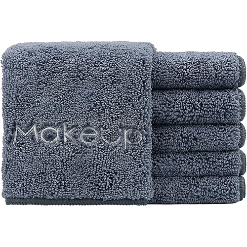 HOMEXCEL Makeup Remover Wash Cloth 6 Pack,Premium Washable Soft 13x13 Inch Facial Cleansing Makeup Towels,Quick Dry Microfiber Face Towels Washcloths For All Skin Types,Grey