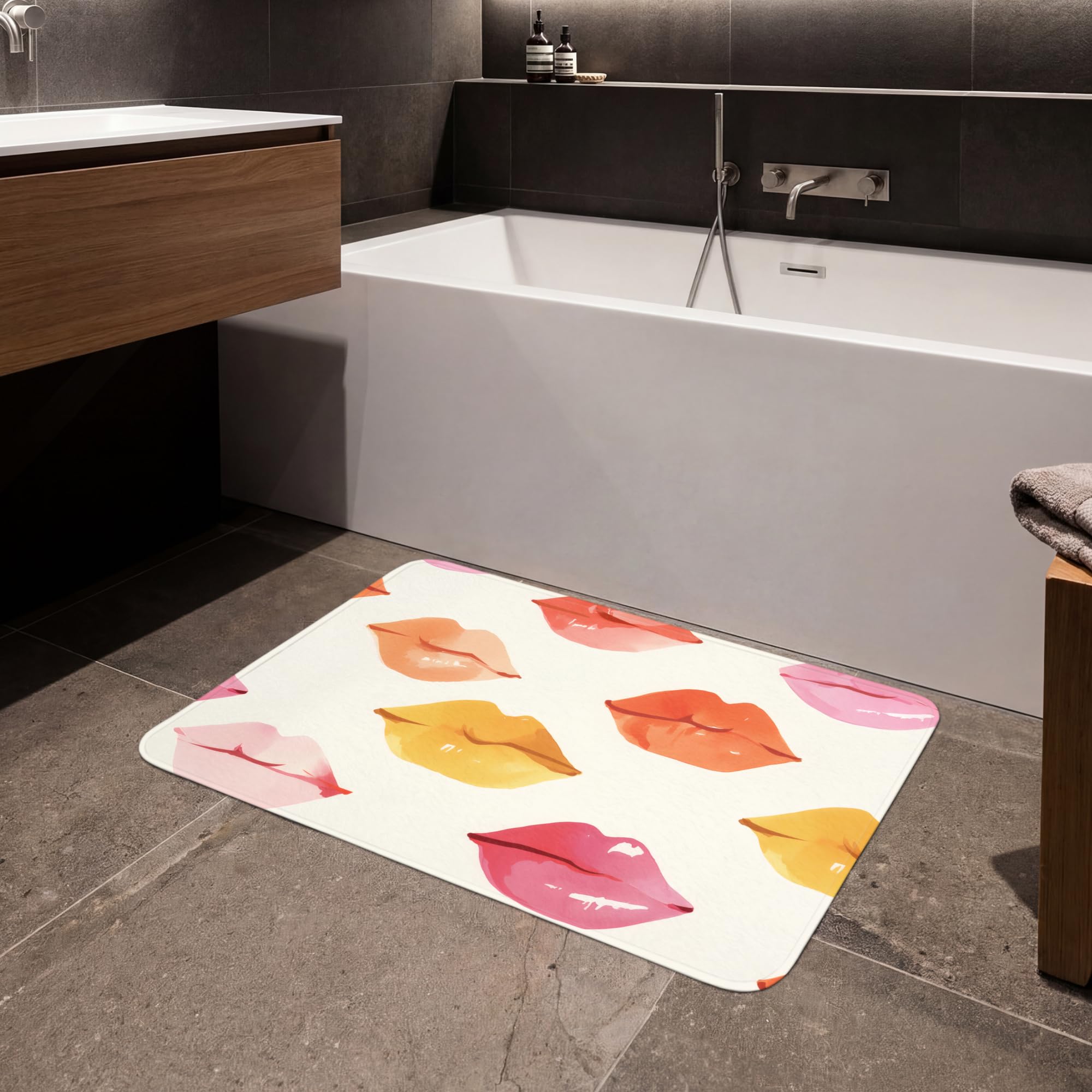 Alfombra De Baño Rectangular 90x60 cm Bathroom Bath Mat Lavable Tapete Antideslizante Alfombras Ducha Decoracion Alfombrilla Labios - Coloridos - Brillantes