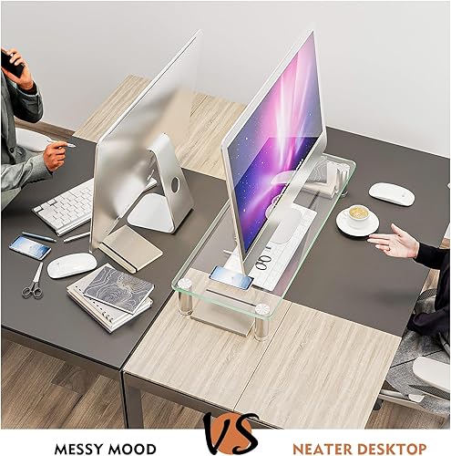 Miniatura 4 de Hemudu Elevador de monitor de computadora transparente con soporte de escritorio multimedia ajustable para pantalla plana LCD LED TV,