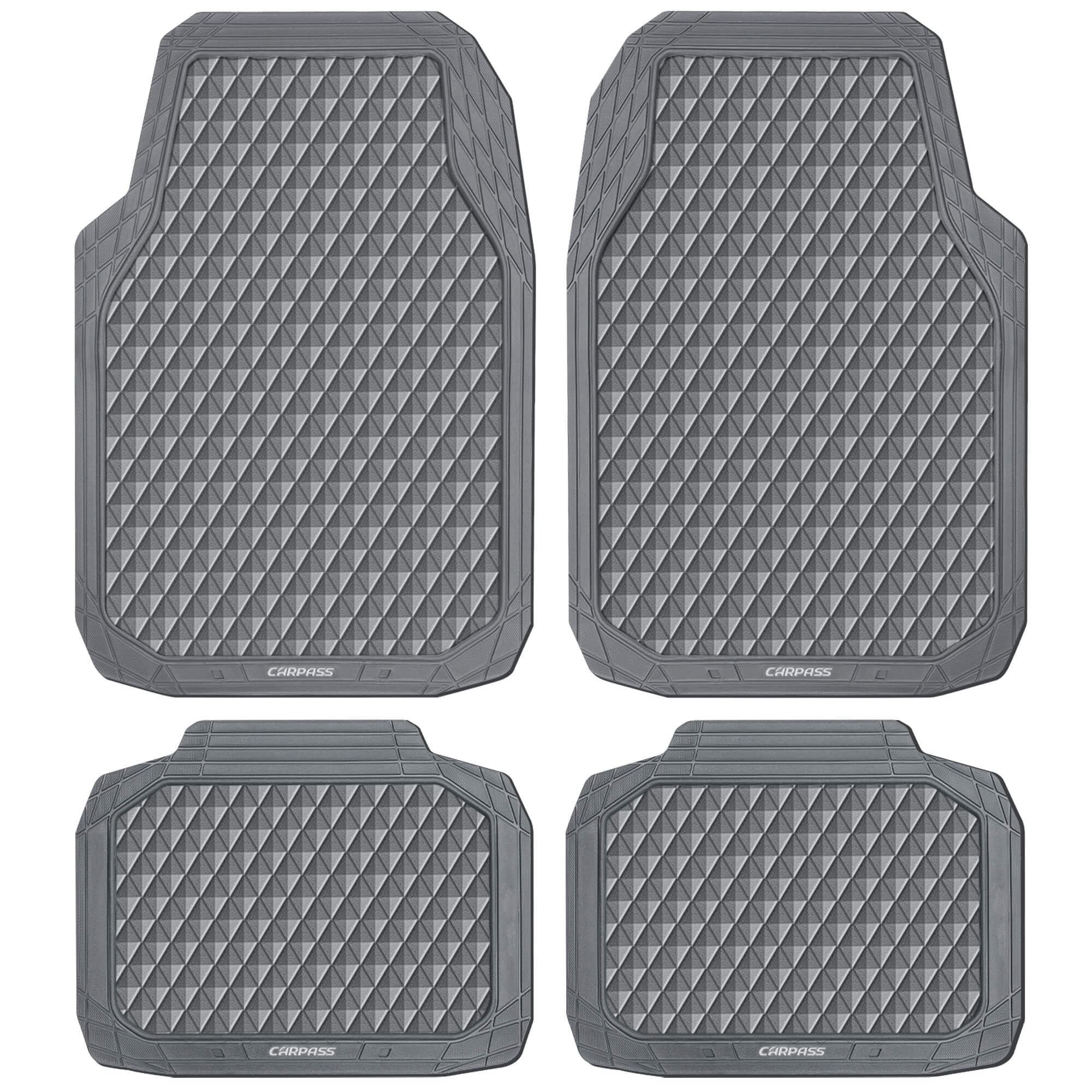 CAR PASS Gray Rubber Car Mats, All-Weather Floor Mats Full Set Durable Anti-Slip 3D Rhombus Waterproof Automotive Pad Trim to Fit Liner Universal Fit for Sedan SUV Truck Van, 4 Pcs All Gray Rubber