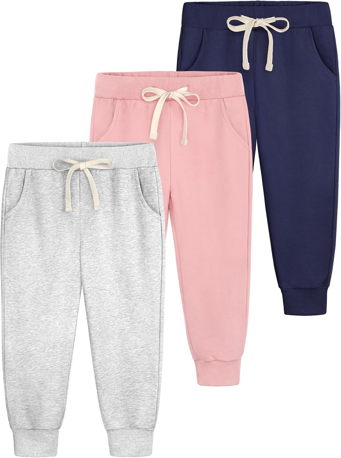 3 Pack Toddler Sweatpants Cotton Baby Girls Joggers Toddler Girls Sweatpants with Pocket Drawstring