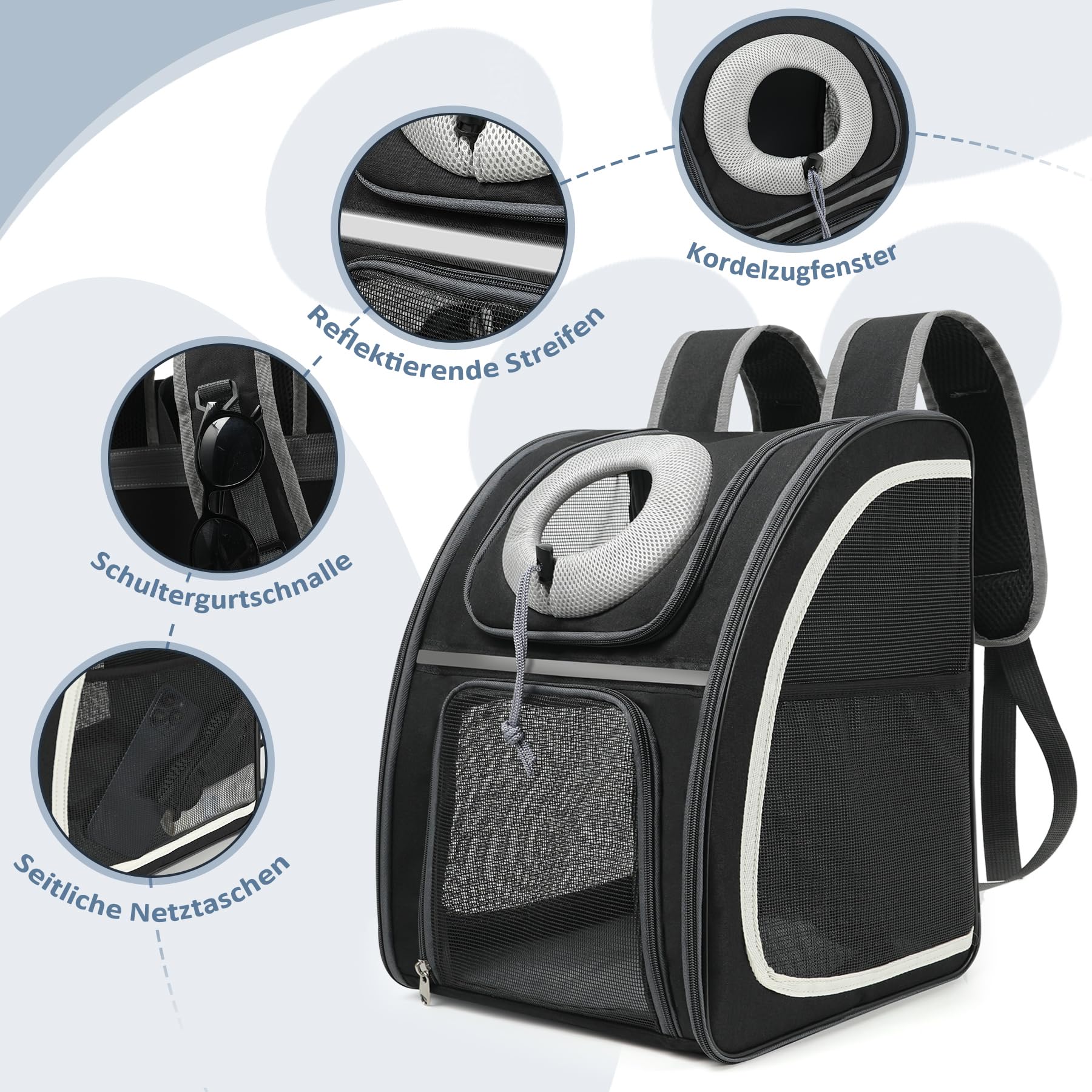 Katzenrucksack mit Netzfenster, tragbarer und Faltbarer Katzentransporter, atmungsaktiv und leicht, mit viel Platz,Muss für Reisen mit Haustieren.