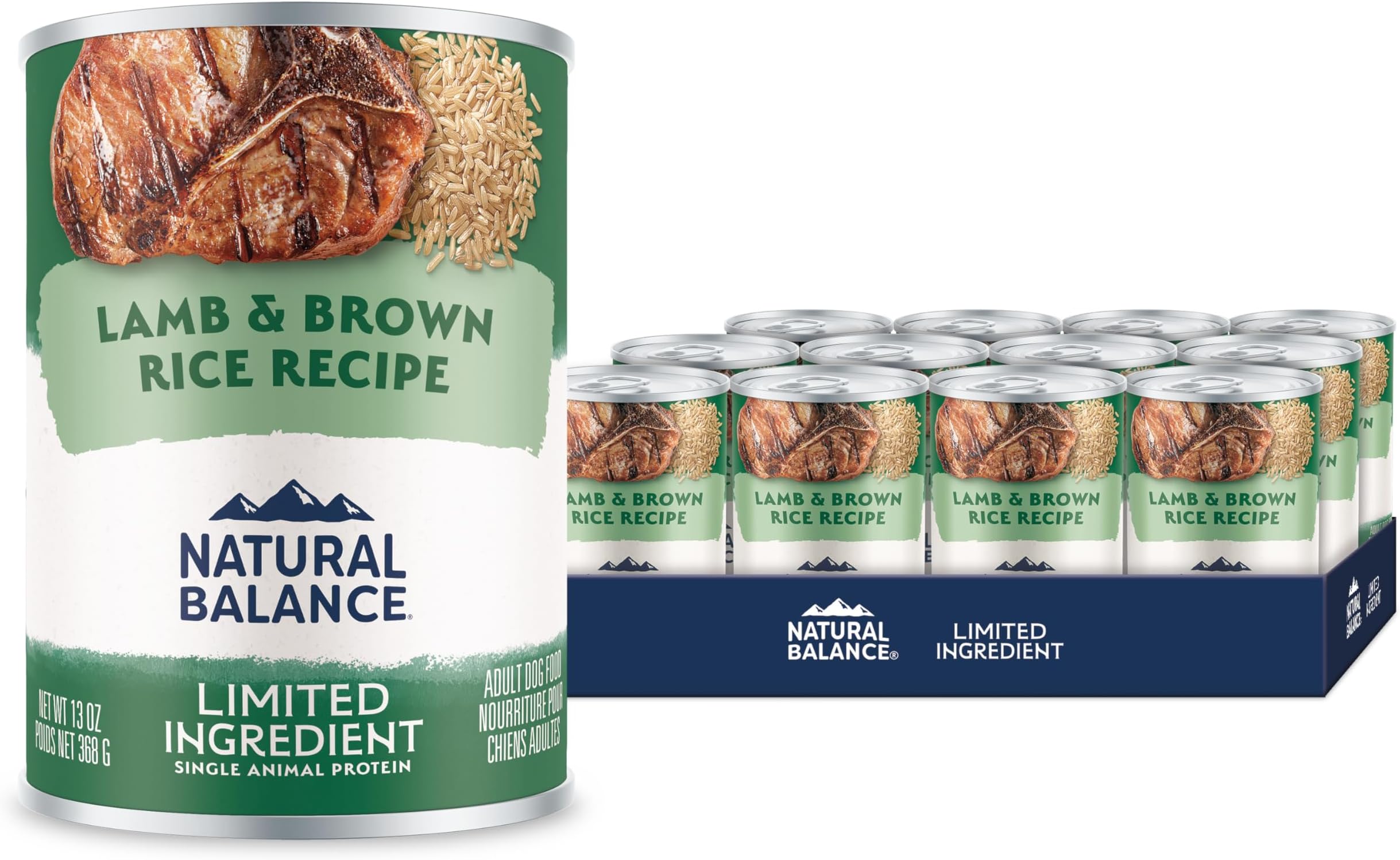 Limited Ingredient Adult Wet Canned Dog Food with Healthy Grains, Lamb & Brown Rice Recipe, 13 Ounce (Pack of 12)