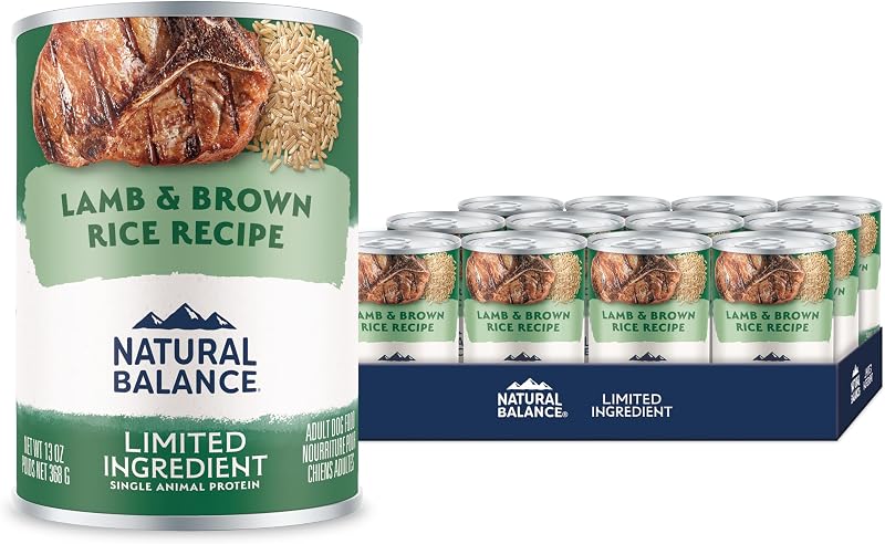 Ração úmida para cães Natural Balance Limited Ingredient com cordeiro e arroz integral, 12 latas de 368 g
