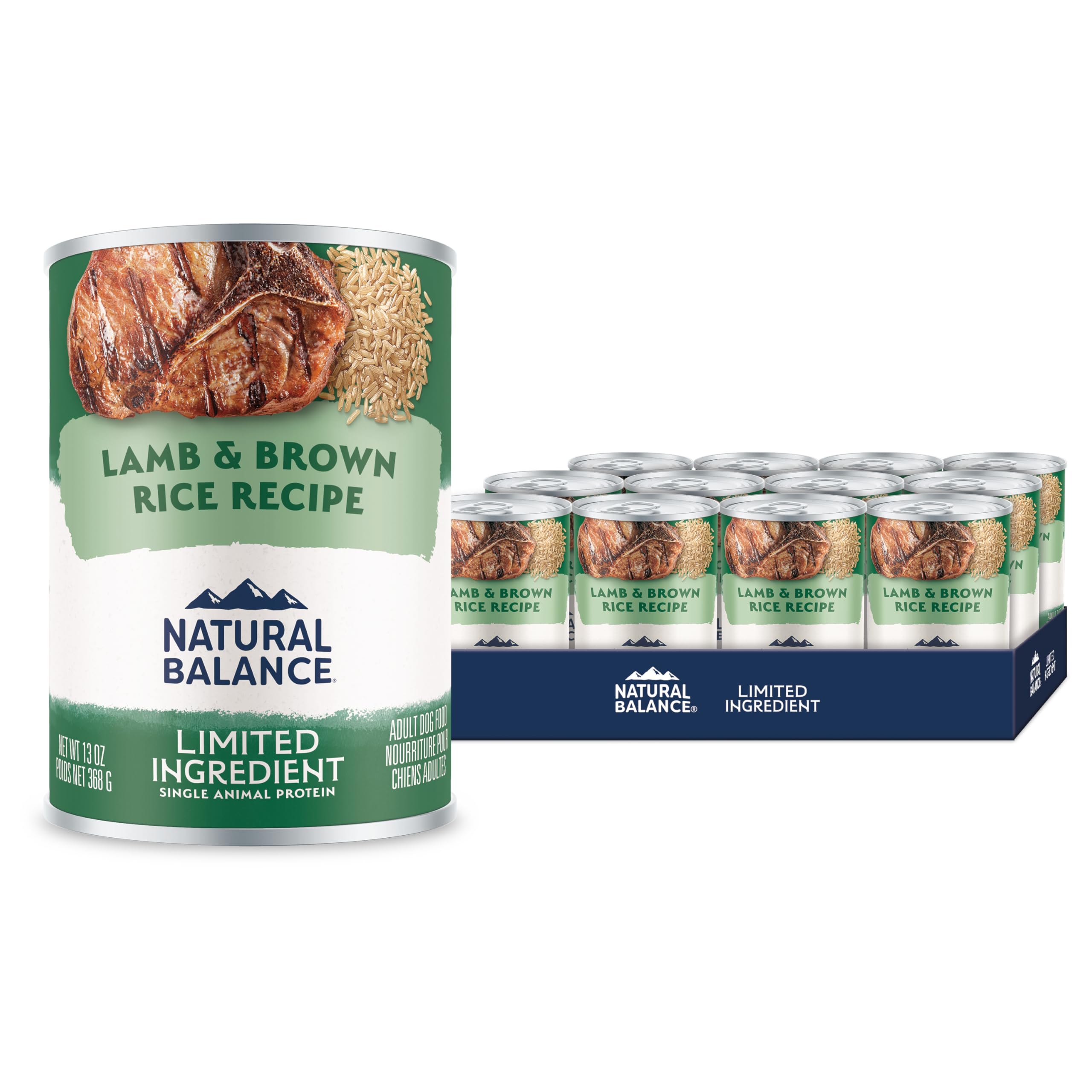 Natural Balance Limited Ingredient Adult Wet Canned Dog Food with Healthy Grains, Lamb & Brown Rice Recipe, 13 Ounce (Pack of 12)