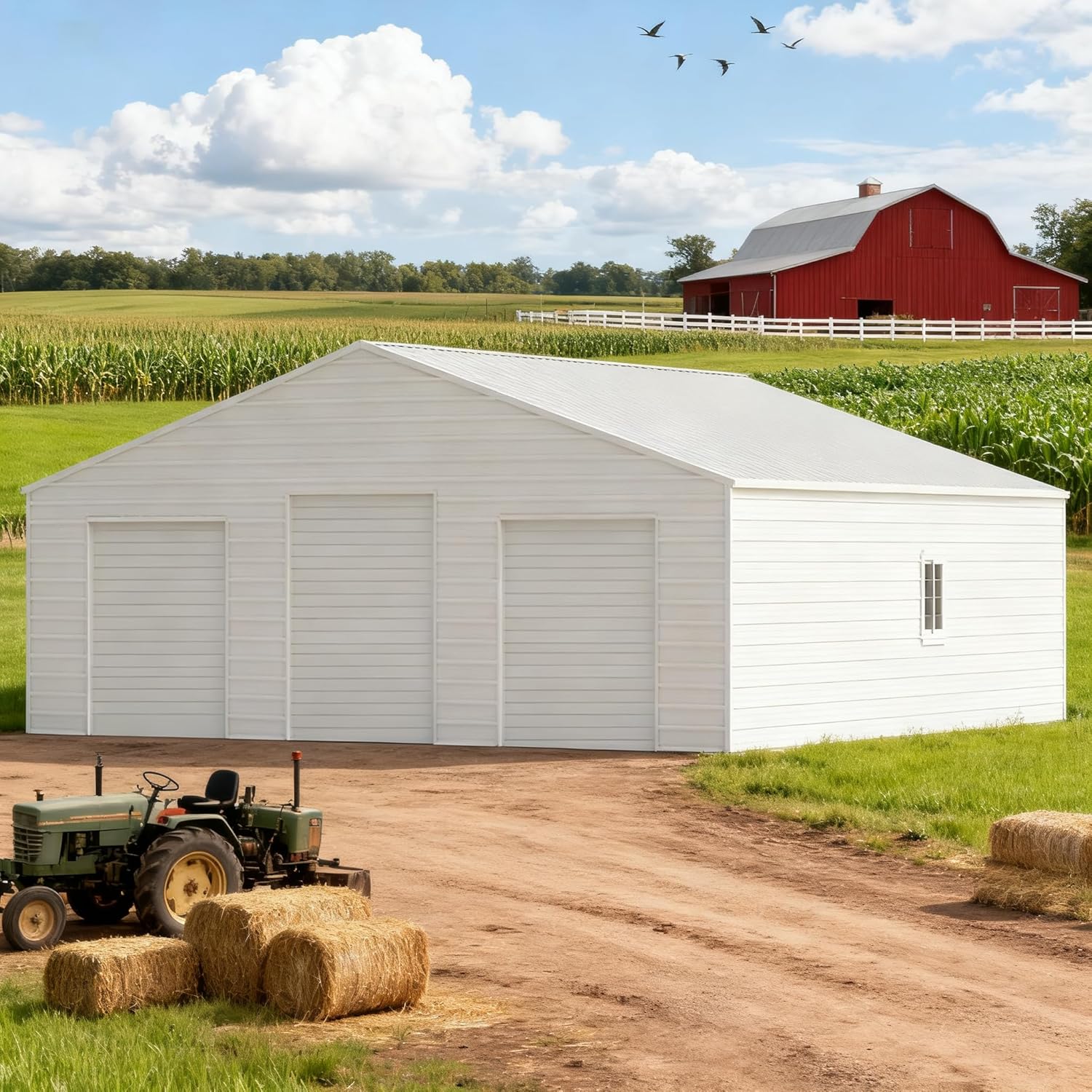 Chery Industrial 39FT×39FT Metal Barn Reinforced Steel Storage Shed Q235 Steel for Vehicles Machinery Agricultural Equipment Cream