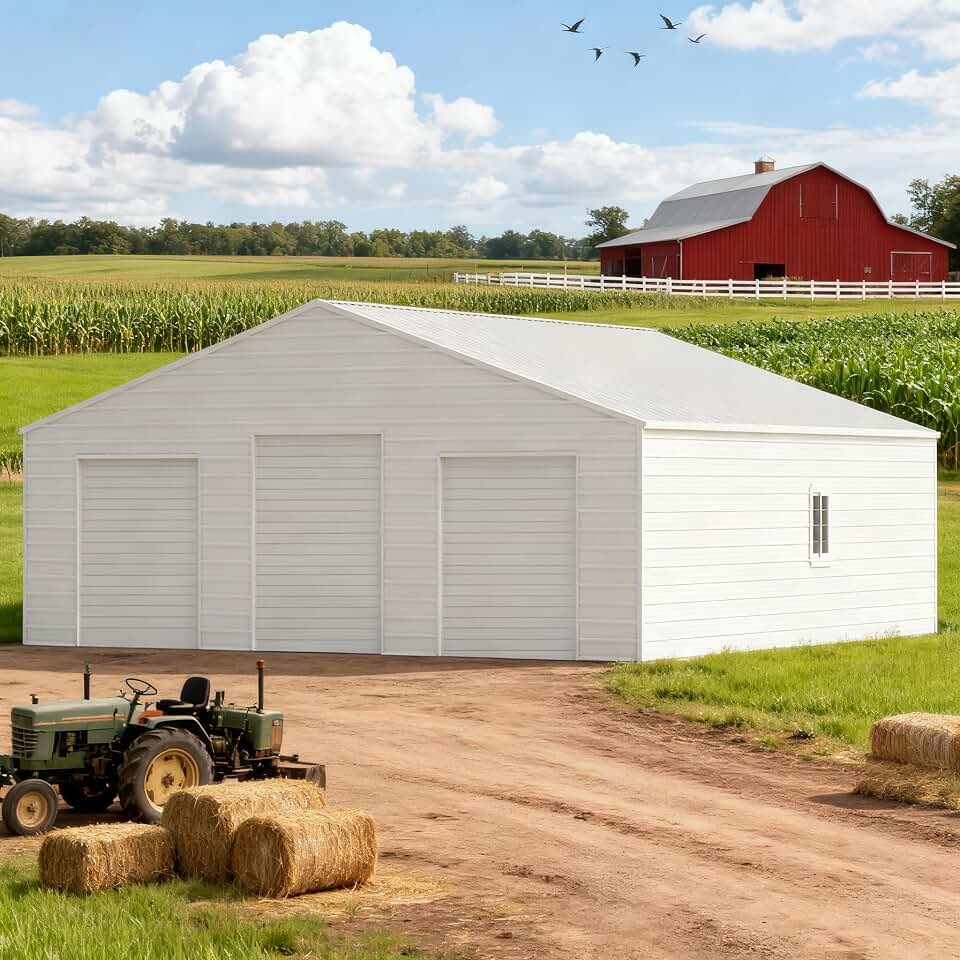 39FT x 39FT Metal Barn – Heavy-Duty Steel Building with 3 Rolling Doors Metal Garage Storage Shed - The Customer Must Have unloading Capabilities, Such as a Forklift or Crane