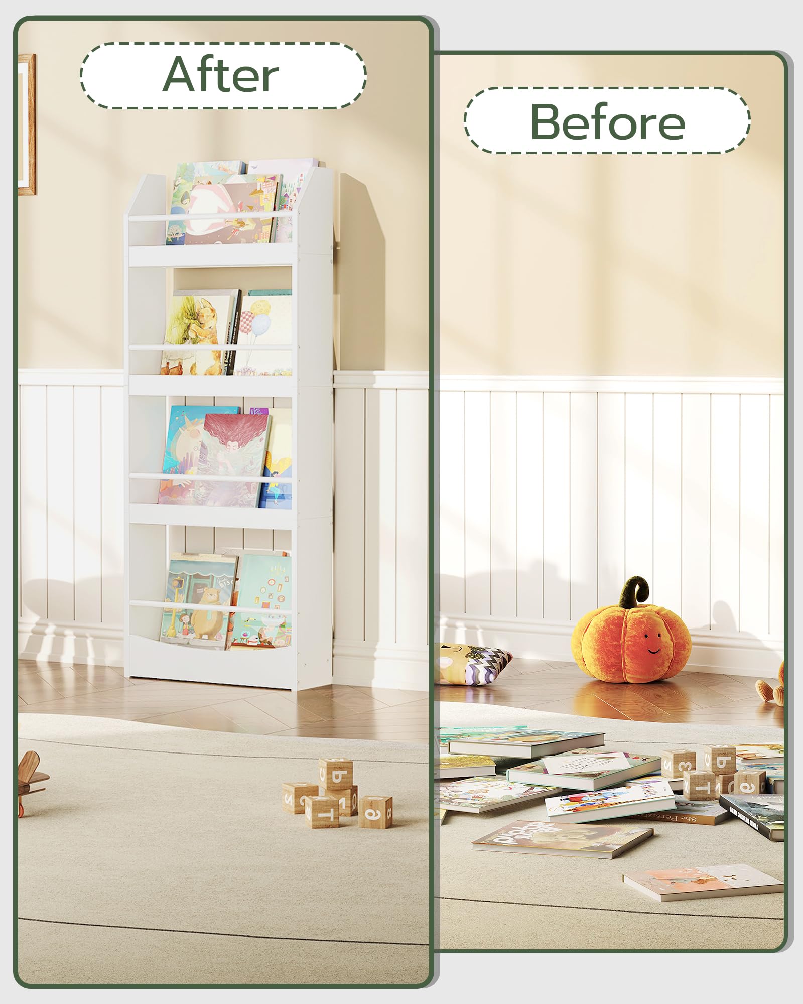 CHOEZON Estantería de Pared de 4 Niveles para Libros y Revistas, 39,8 cm Librería Estantería Infantil, Organizador de Juguetes para Dormitorio Infantil, Sala de Juegos, Guardería, Blanco DMCW04WB