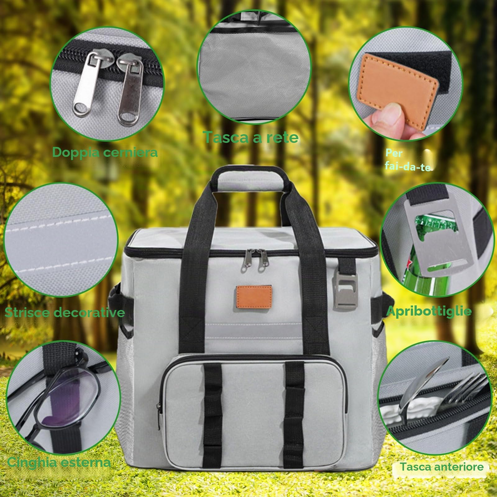 Borsa Termica Grande Facile da Pulire, Cooler Bag Portatile, Frigo per Picnic All'aperto Grigio