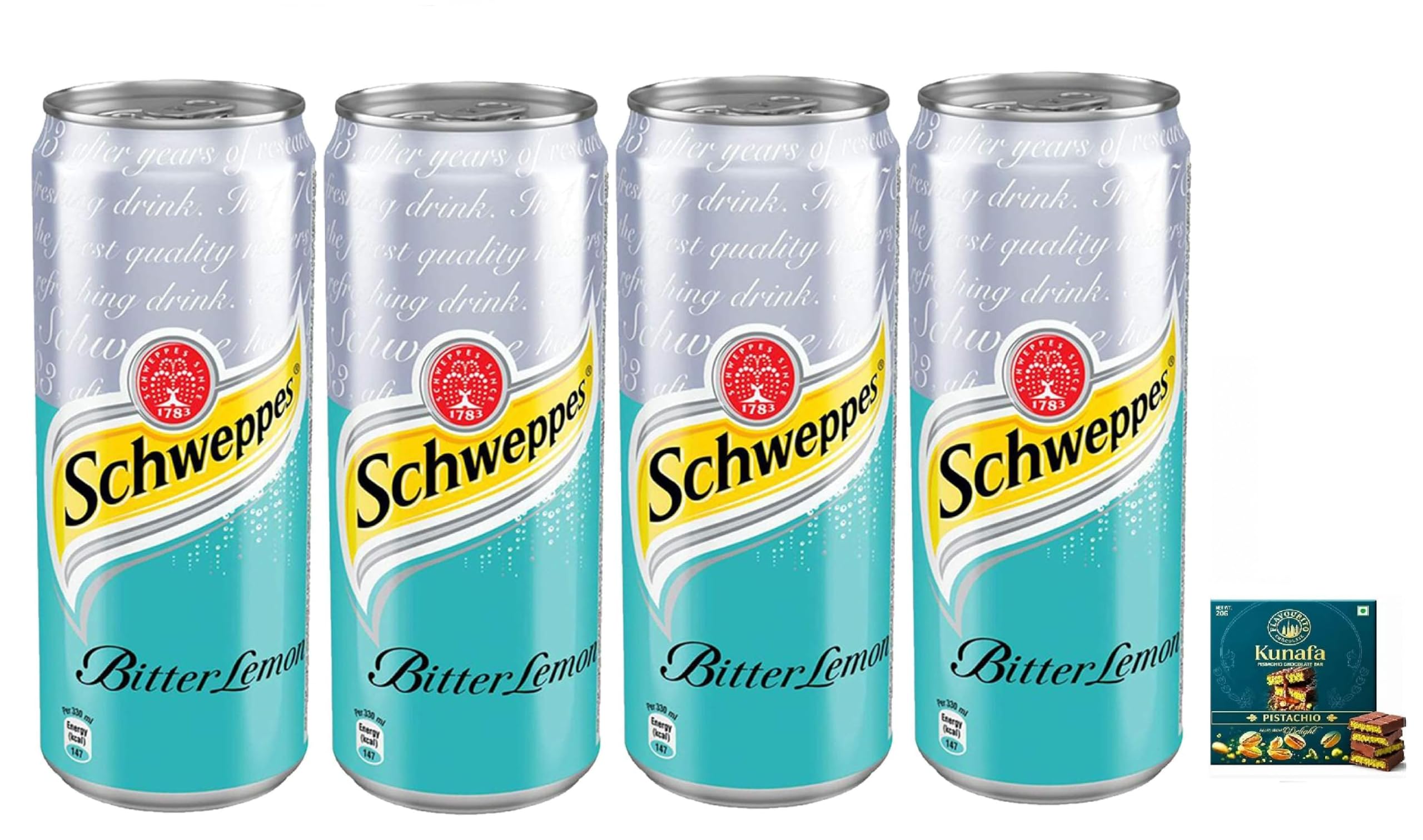 Schweppess Bitter Lemon Carbonated Soft Drink, 320 ml Each, Pack of 4 | Get FREE Flavourito Kunafa Chocolate 20g By Decadent Foods-image-19