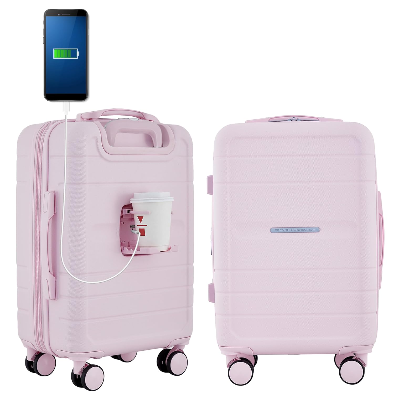 French Connection St Martin Carry-On Luggage with Cup Holder USB Ports Pink A Boo