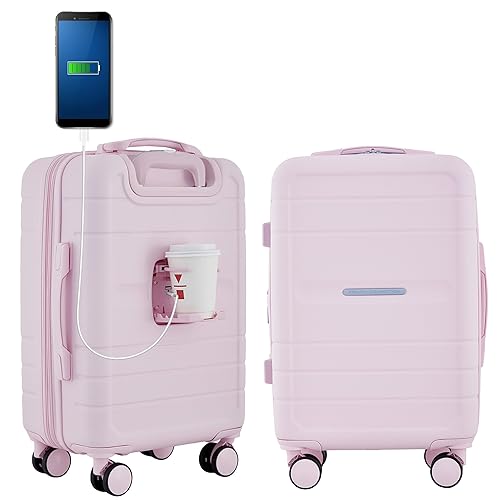 French Connection St. Martin Carry-On Luggage with Cup Holder/USB Ports, Pink A Boo