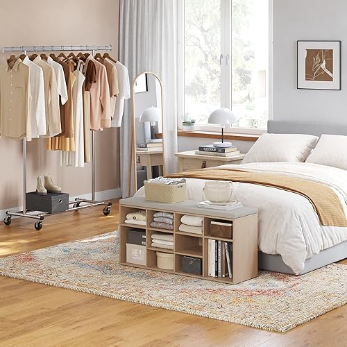 Miniatura 203 de DINZI LVJ Banco organizador de zapatos con cojín, zapatero de 9 cubos y estantes ajustables, multifuncional, para salas de estar, dormitorio, Gris
