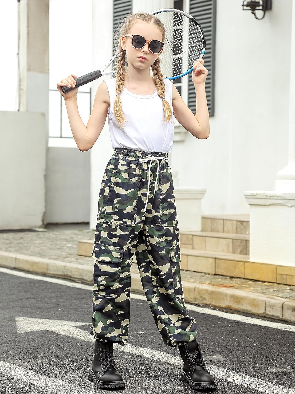 Girls Cargo Pants Baggy Joggers Lightweight Elastic Waist Drawstring with Pockets Casual Travel Hiking Streetwear - Image 4