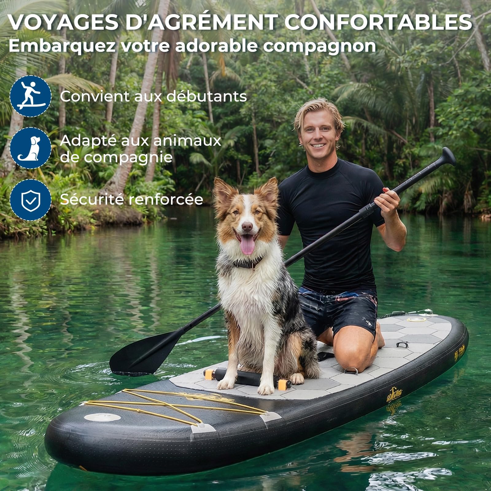 Devoko Planche de Paddle Gonflable Adulte 320cm, Sup Gonflable 2-en-1 avec Siège & Accessoires, 130kg Charge Max - Idéal pour Surf, Pêche, Yoga