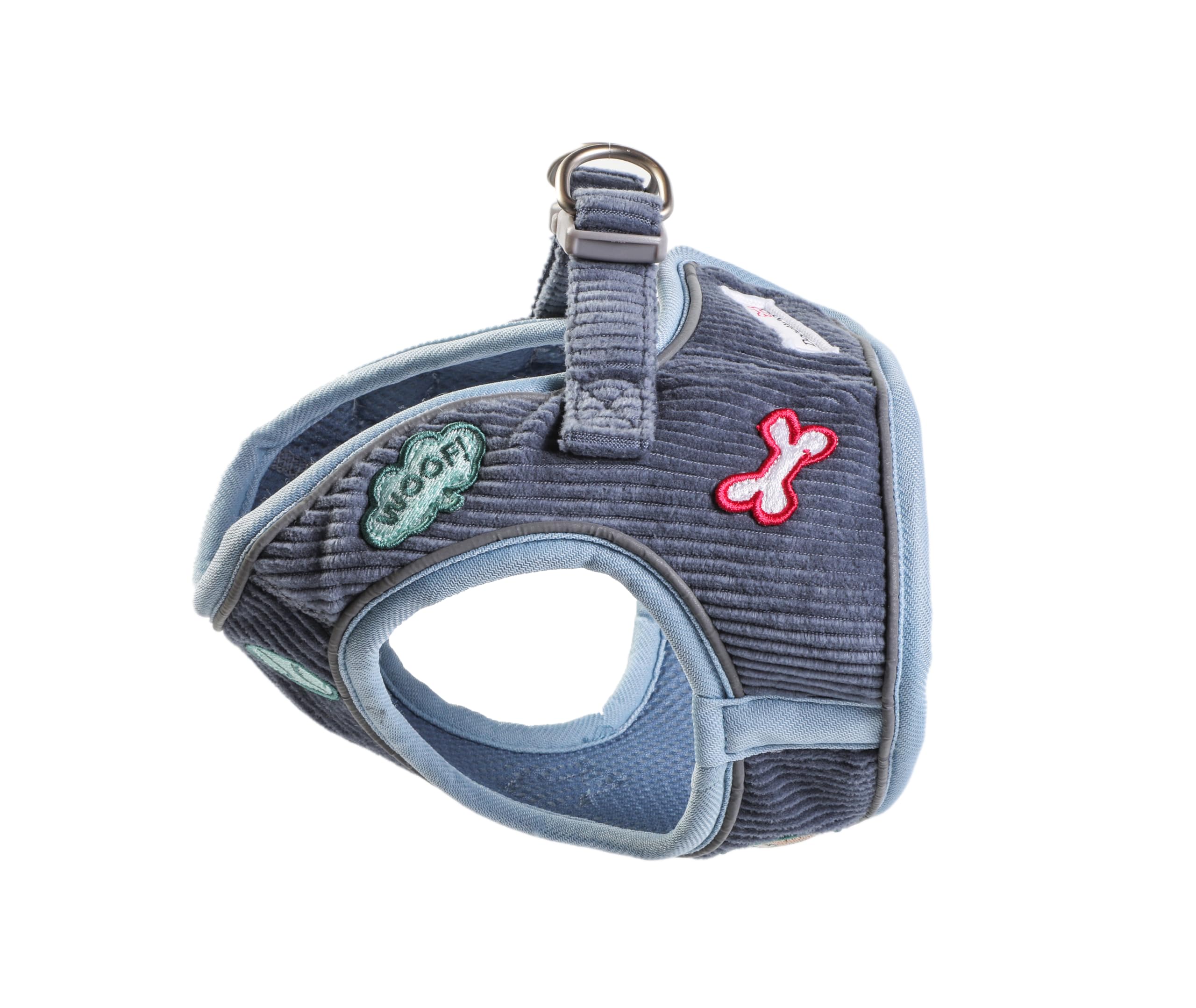 Doodlebone - Dinky Dog Snappy Harness - Step In Vest Style Harness for Small Dogs and Puppies, Lightweight Breathable Fit with Reflective Trim, Secure Fastening - Size 2 - Blue Cord