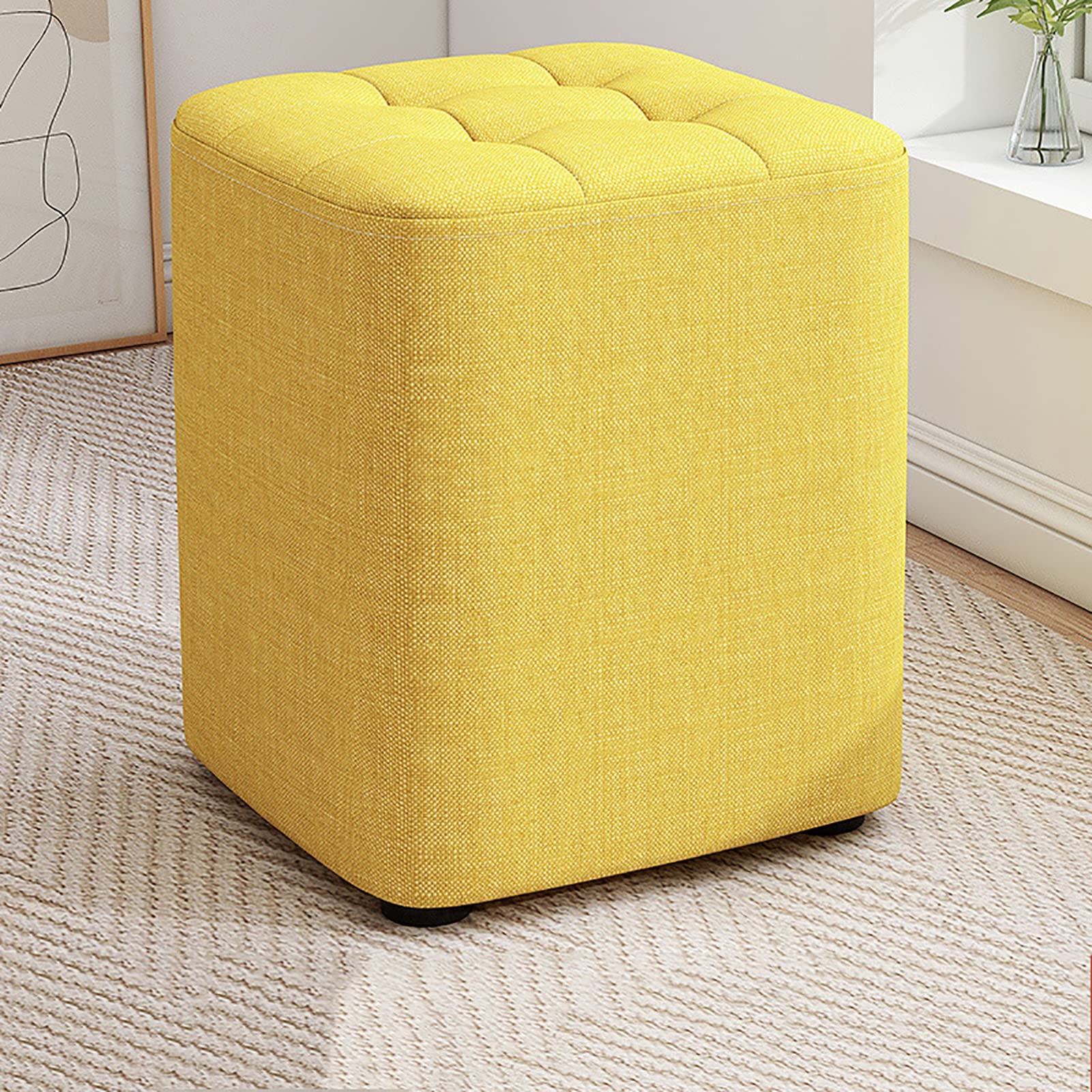 Chaise ottomane en tissu de lin de qualité supérieure coloris jaune