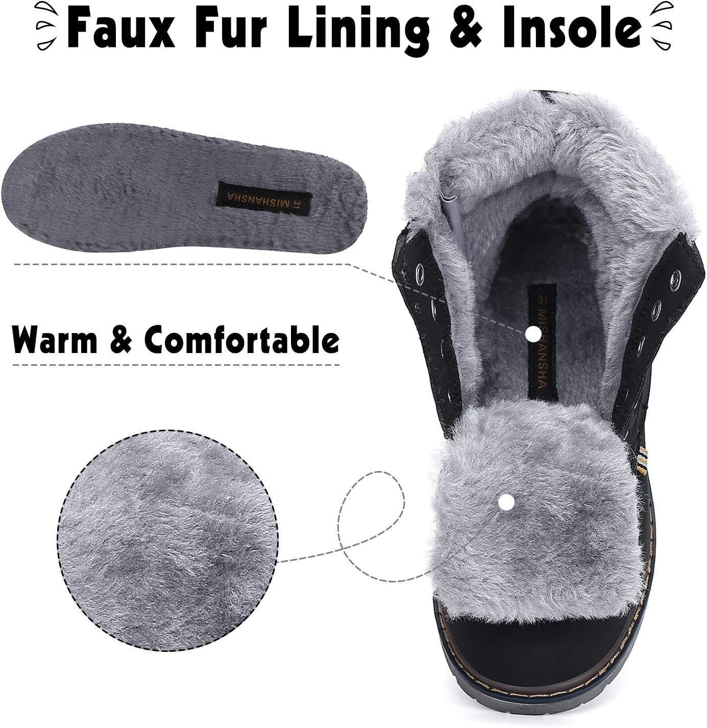 Mishansha Boy's Girl's Winter Snow Boots Waterproof Kids Hiking Boots Cold Weather Outdoor Fur Lined Warm Walking Boot Shoes - Image 5