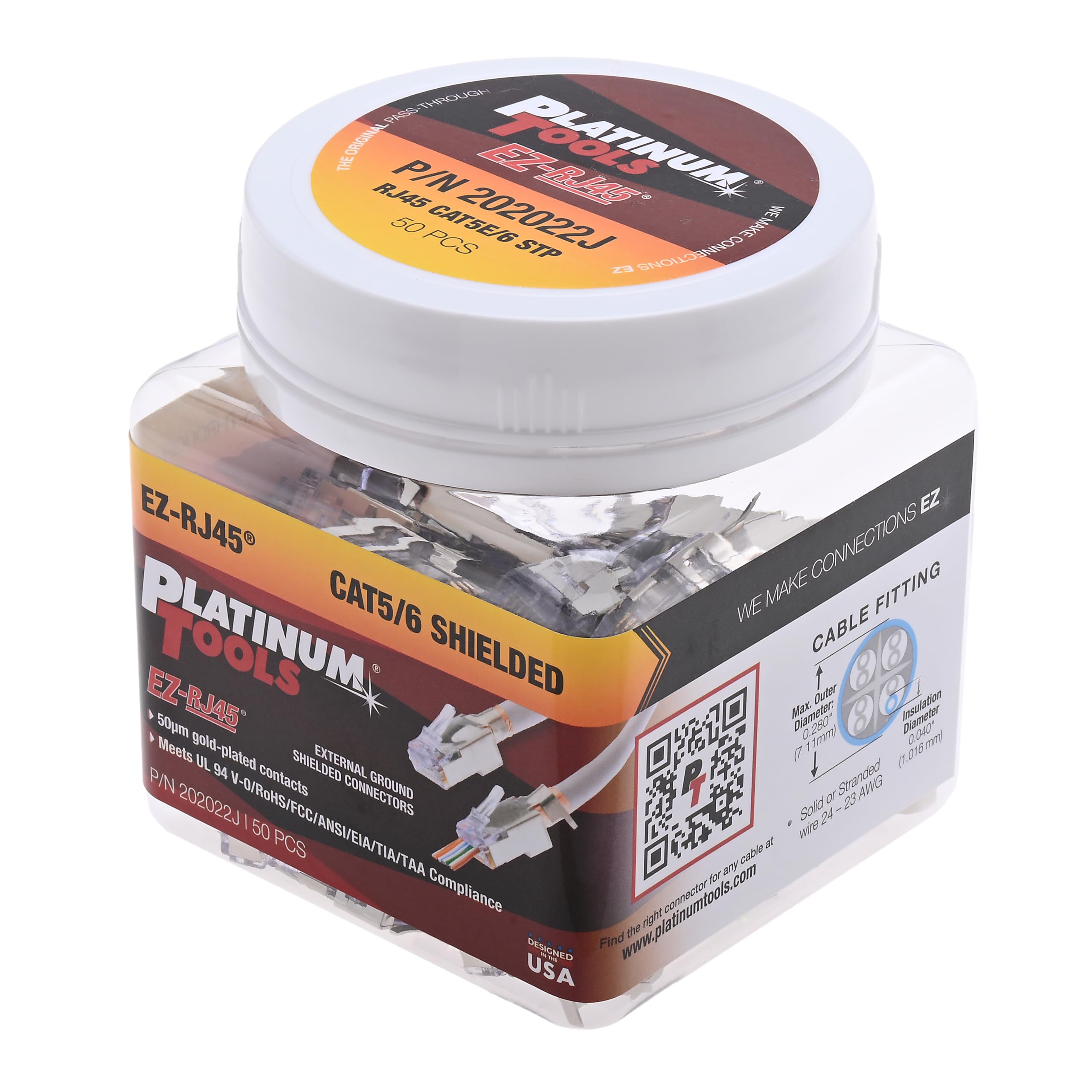 Las herramientas Platinum 202022J EZ-RJ45 apantallado CAT5e/6 Conector de tierra externa, 50-Pack