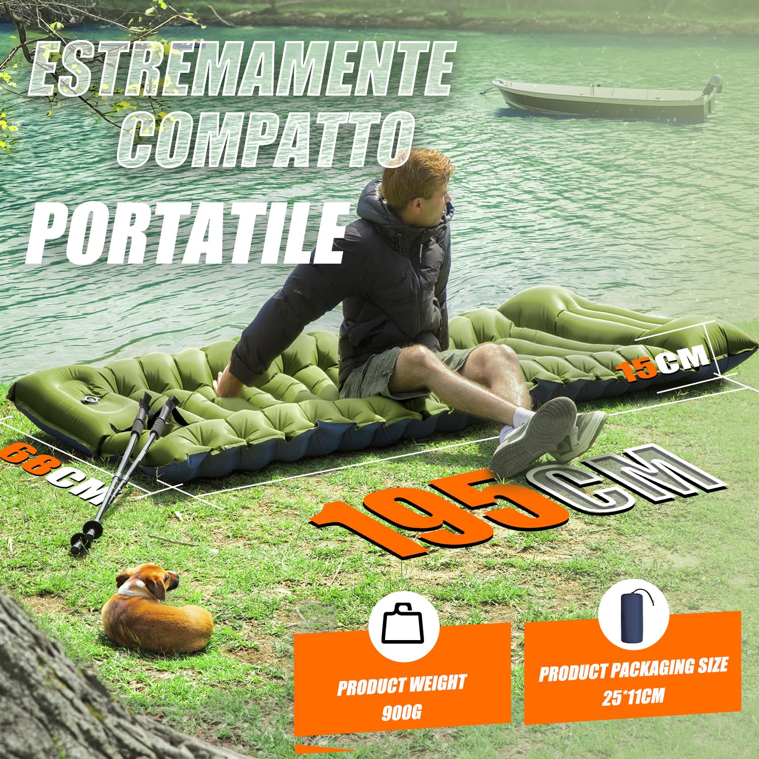 Yuzonc Materassino Campeggio Autogonfiante, Ultraleggero Materasso Gonfiabile Campeggio con Cuscino, Portatile Materassino Autogonfiabile per Escursionismo, Trekking, Tenda