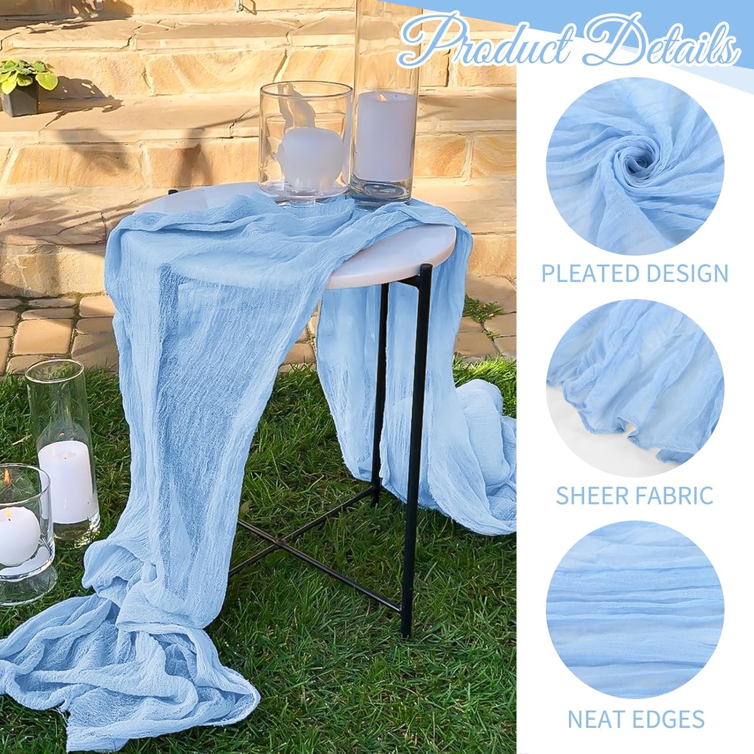 20 Pack Cheesecloth Table Runner - 17x108 Inch Light Blue Boho Gauze Cheese Cloth Table Runners for Baby Bridal Shower Decoration Wedding Party Summer Garden Farmhouse