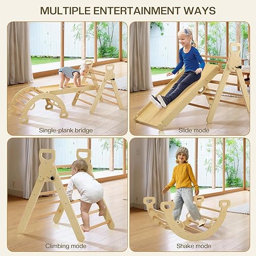 Miniatura 6 de Juego de triángulos Pikler 5 en 1 para niños pequeños, juego de 3 juegos para interiores y juguetes de escalada para niños de 2 a 6 años, plegable e