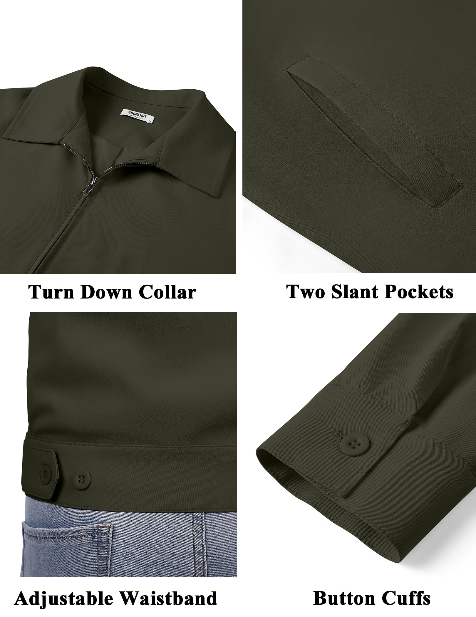 COOFANDY Eisenhower, giacca leggera da uomo, con cerniera, da lavoro, ufficio, abbigliamento casual da golf