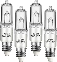 Vista 7 de Foco E11 halógeno, bombillas halógeno de candelabro E11 de 120V 75W paquete de 4, base T4 mini JD E11, regulable 2700K luz blanca cálida