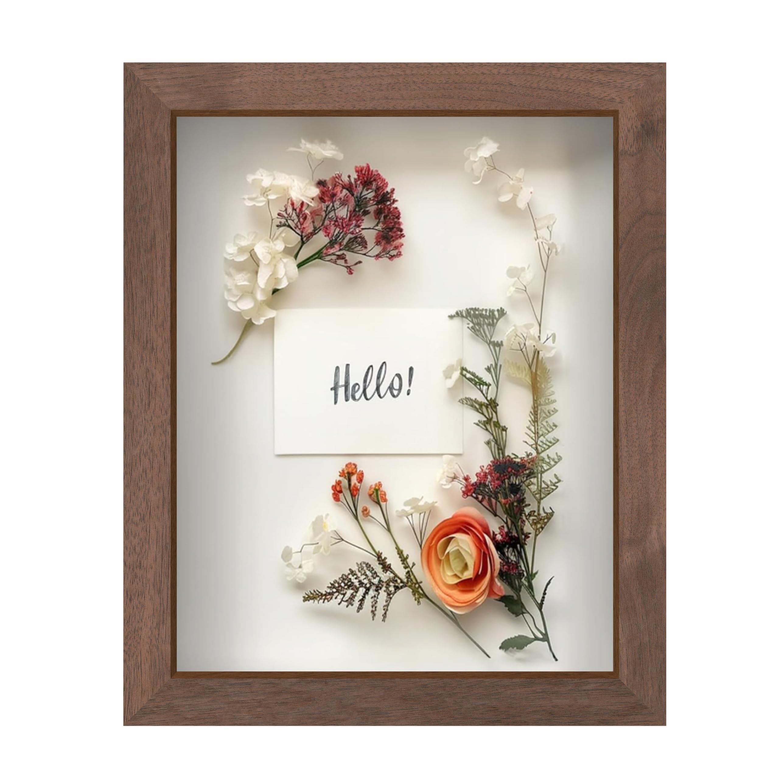 FrameWorks 8” x 10” Dark Oak Wooden Shadow Box Frame – Display Case with Soft Felt Back, Memory Box with Tempered Glass, Display Box with Elegant White Ball Push Pins, Wooden Flower Box