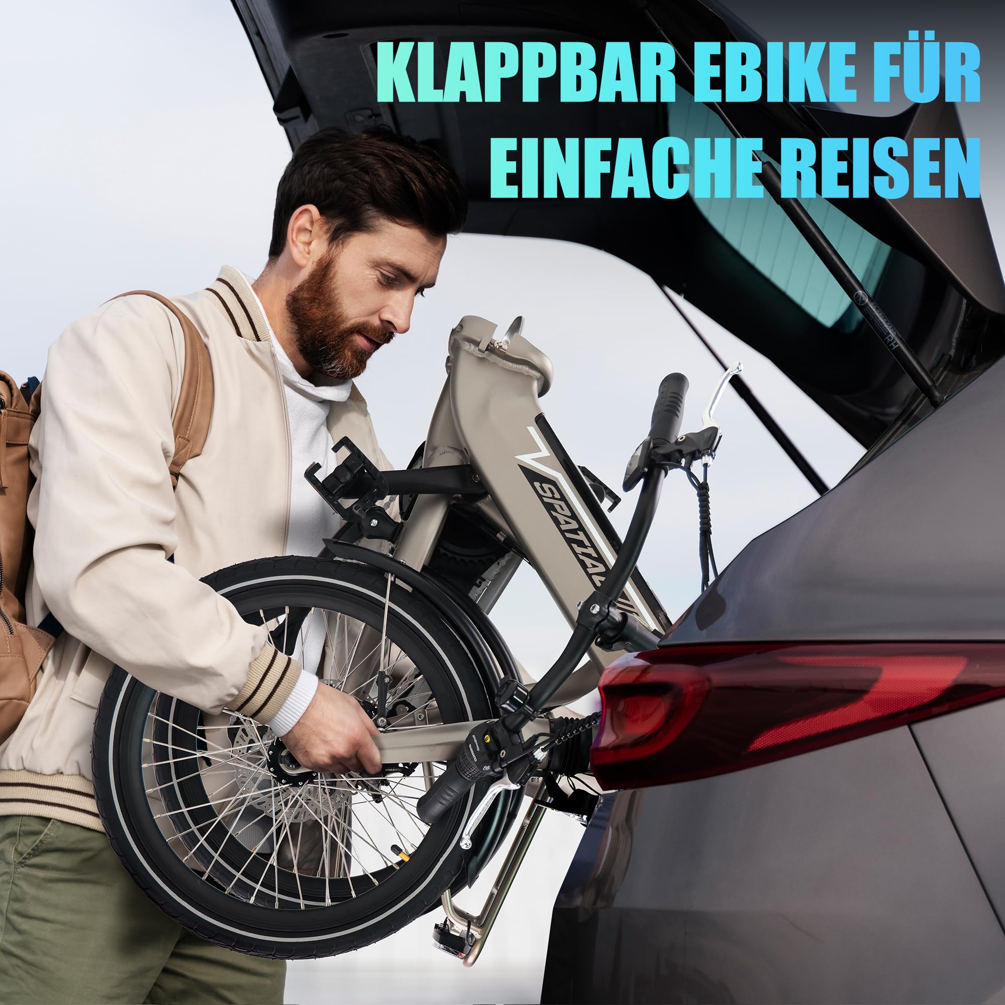 SPATIAL E Bike Klappard, 20-calowy rower elektryczny, 40NM 250W silnik 36V 374.4Wh bateria, 7-biegowy wyświetlacz LCD zmiany, męski miasto Ebike