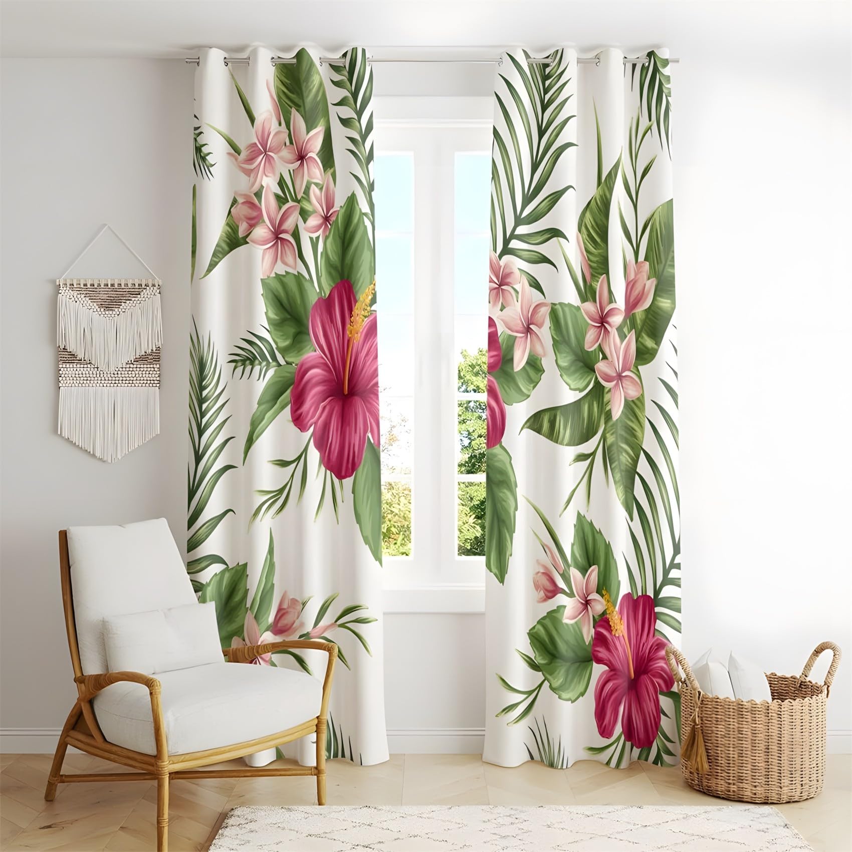 KaiHeBeding Tropical Floral Blackout Curtains for Bedroom - Botanical Leaves Living Room Curtains 90x90 Eyelet - Soft Thermal Insulated Patterned Drapes for Windows - 2 Panels