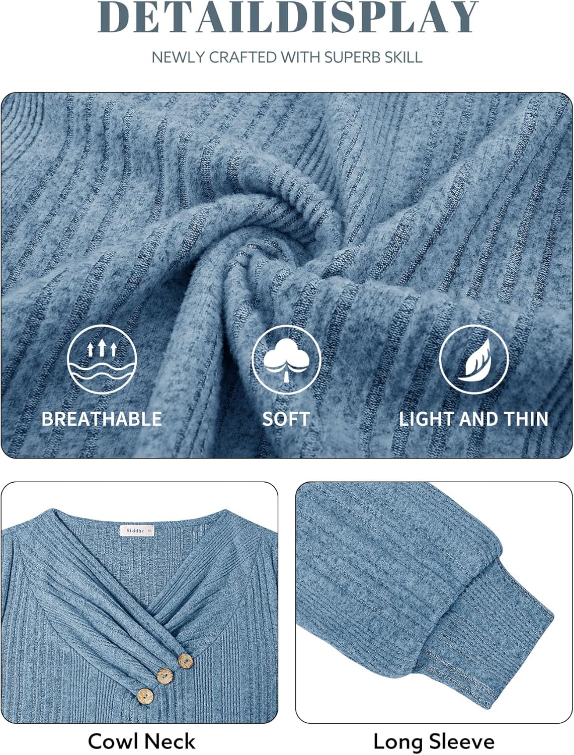 Siddhe Plus Size Womens Sweater Long Sleeve V Neck Tops for Women Button Casual Loose Knit Tunic Fall Winter XL-5XL - Image 4