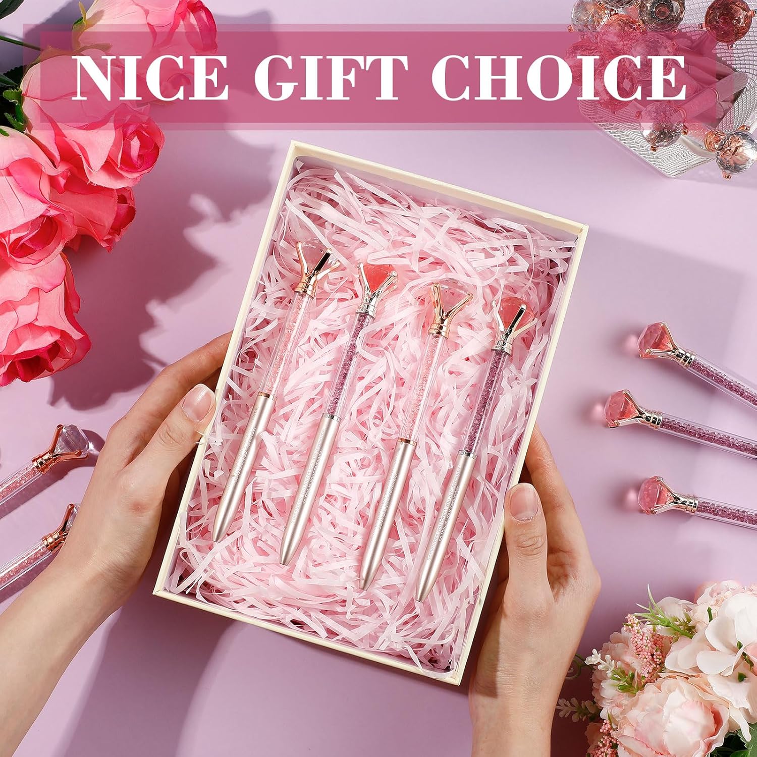 AmazingSpark 60 Pcs Sometimes You Forget You Awesome Crystal Diamond Pens, So This Is Your Reminder Gifts Pens, Thanks Teacher Appreciation Gifts for Women, Employee, Friend (Rose Pink, Rose Gold)