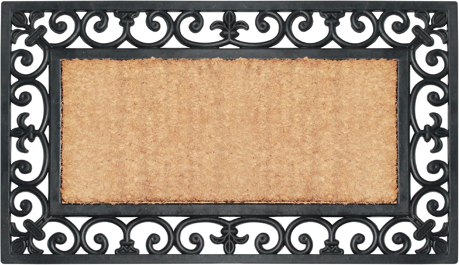 A1HC Natural Coir and Rubber Large Door Mat, 18" x 30", Thick Durable Doormats for Door Entrance, Heavy Duty, Thin Profile Door Mat, Easy to Clean,Long Lasting Front Door Entry Doormat Rectangle Paisley Black