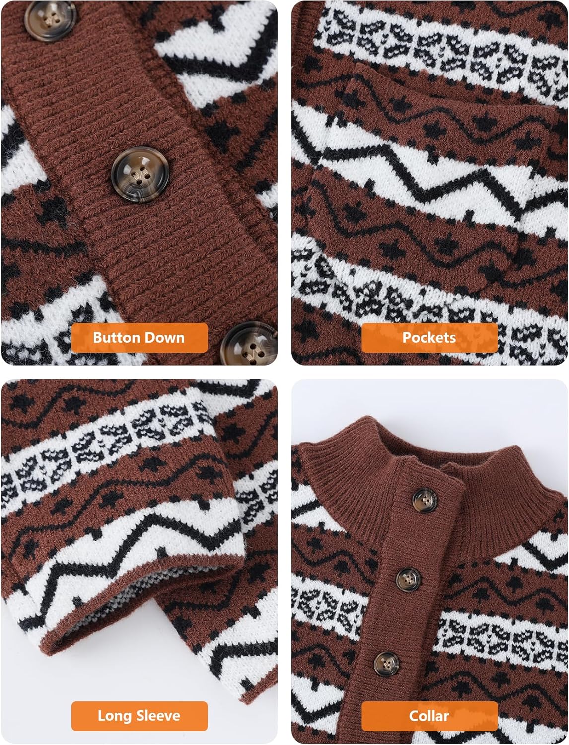 Arssm Womens Button Up Cardigan Sweater Crewneck Jacquard Knit Long Sleeve Color Block Cardigan Jackets - Image 7