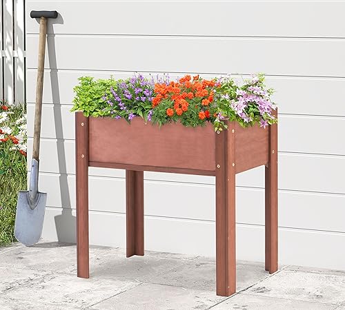 Miniatura 2 de Cama de jardín elevada de 31 x 16 x 31 pulgadas con patas, maceta de madera elevada para plantas al aire libre, flores, frutas, verduras y hierbas