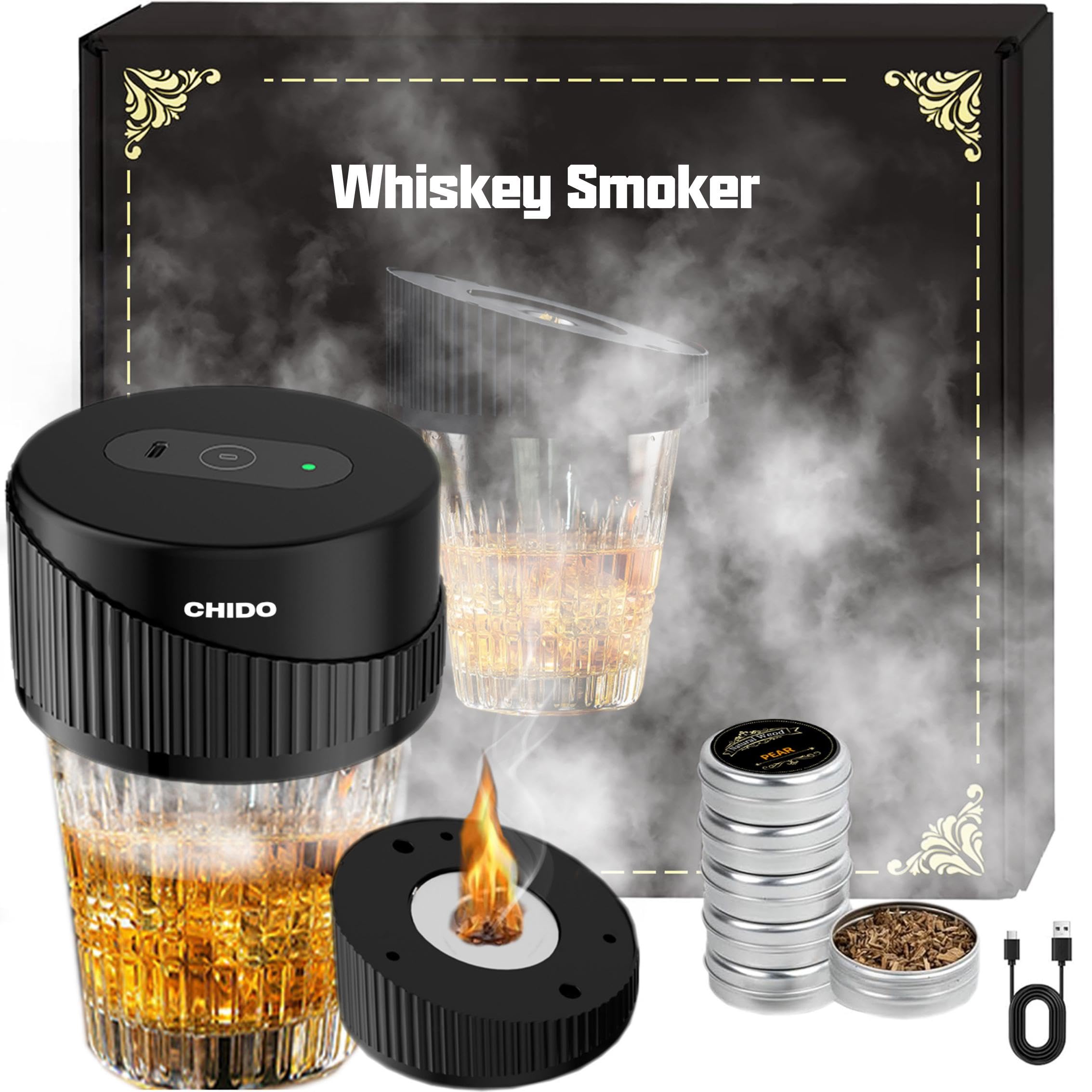 CHIDO Electric Whiskey Smoker Kit – USB Rechargeable, No Butane, Includes Wood Chips & Gift Box - View #8