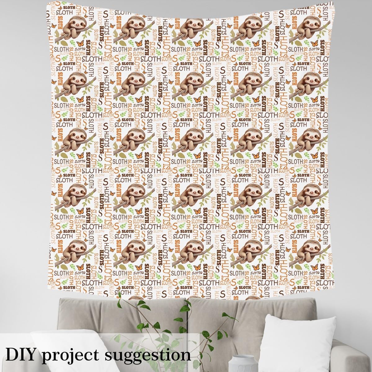 Feelyou Cute Sloth Waterproof Outdoor Fabric 10 Yard Cartoon Animal Fabric by The Yard Kids Ultra Soft Brown Upholstery Fabric for Chairs Animal Reupholstery Fabric Decor Room Decor Kawaii Butterfly