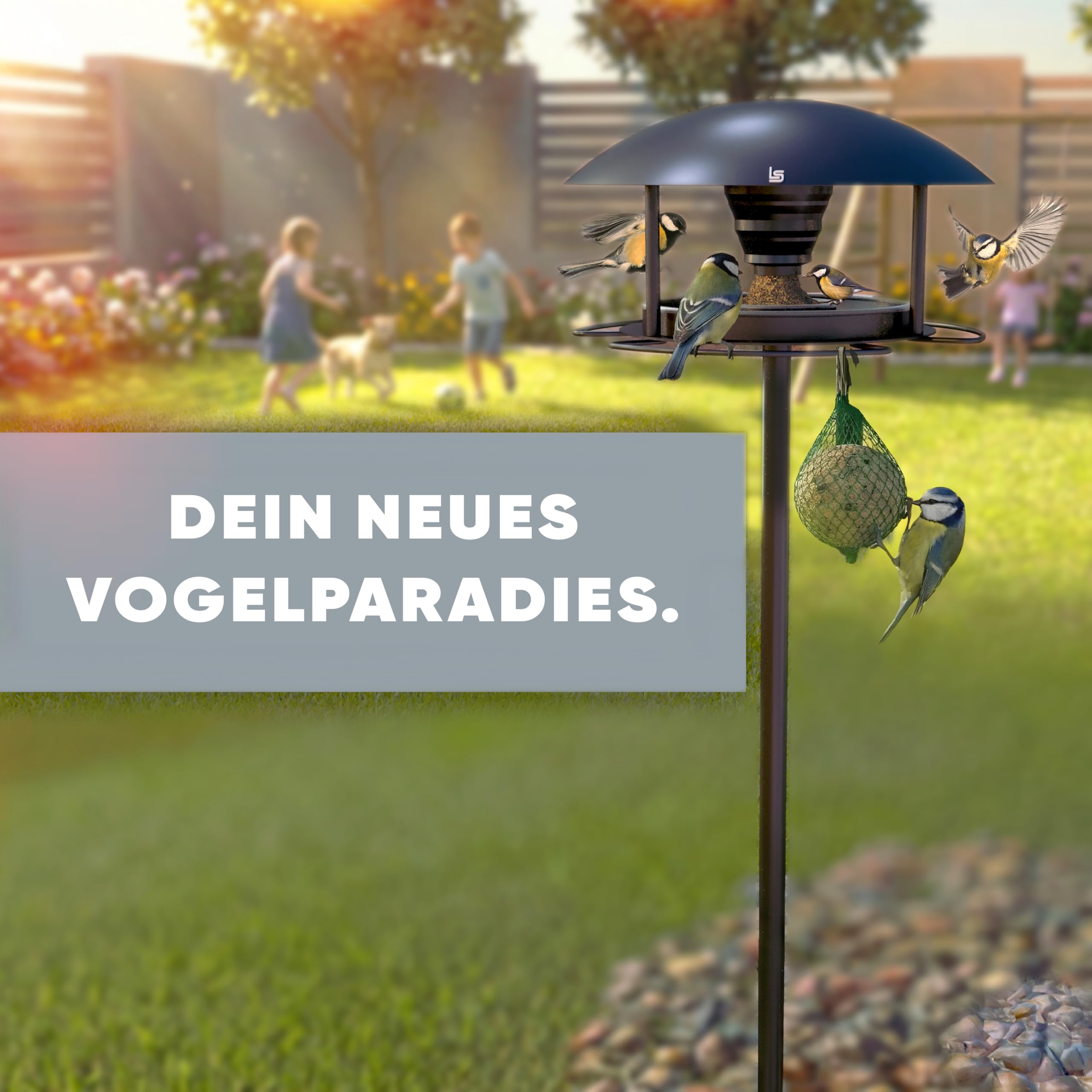 Vogelhaus mit Ständer Wetterfest – Vogelfutterspender & Vogeltränke [3 in 1 XXL] Vogelfutterhaus Metall | Robustes Futterhaus für Vögel, Garten & Balkon – Schenk