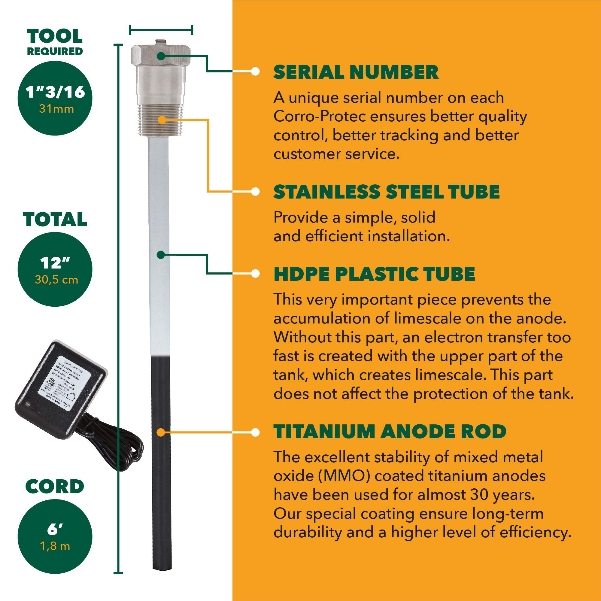Buy CorroProtec CPR Water Heater Powered Titanium Anode Rod (For