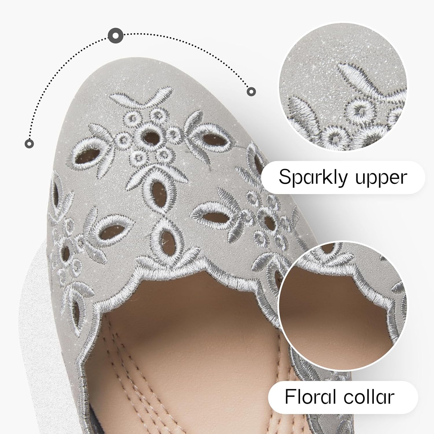 Shupua Women's Comfortable Dress Shoes Ballet Flats Slip On Shoes Black Flats Round Toe PU Leather Flats Summer with Floral Eyelets - Image 4